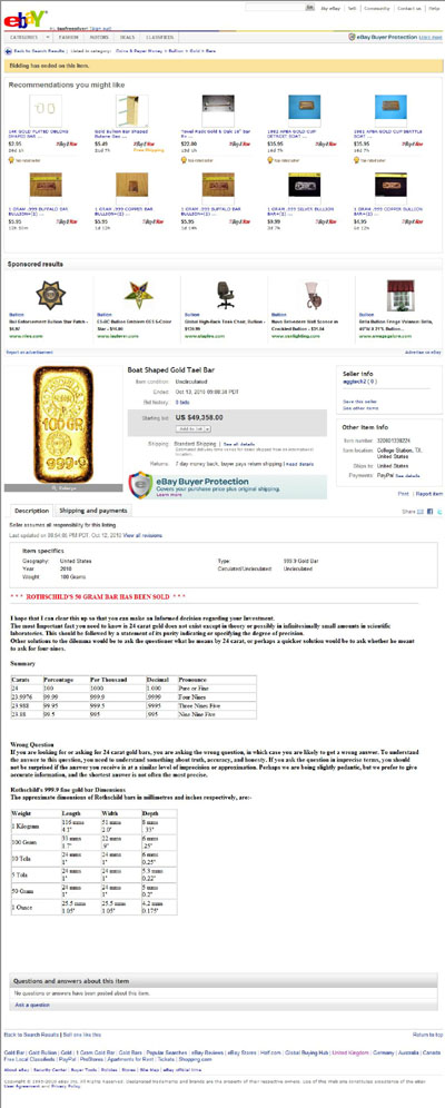 aggtech2 eBay Listing Using our PAMP Suisse Fortuna Five Tolas Gold Bar in Combined Display Card & Certificate Photograph